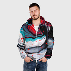 Ветровка с капюшоном мужская Флюид арт абстракция, цвет: 3D-белый — фото 2