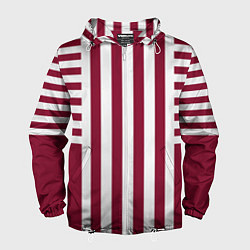 Ветровка с капюшоном мужская Бело красный узор в полоску, цвет: 3D-белый