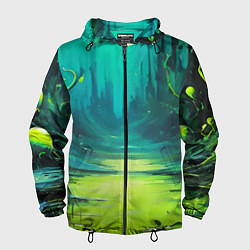 Ветровка с капюшоном мужская Зелёная кислотная абстракция, цвет: 3D-черный