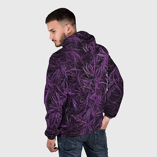 Мужская ветровка Фиолетовая трава на чёрном фоне / 3D-Черный – фото 4