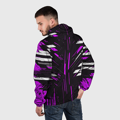 Мужская ветровка Фиолетово-белые полосы и точки на чёрном фоне / 3D-Черный – фото 4