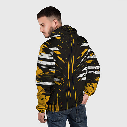 Мужская ветровка Жёлто-белые полосы и точки на чёрном фоне / 3D-Черный – фото 4