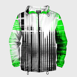 Ветровка с капюшоном мужская Зелёно-чёрный гранж на белом фоне, цвет: 3D-черный