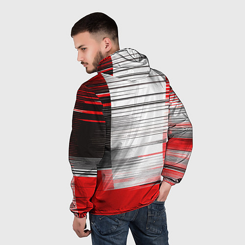 Мужская ветровка Чёрные вертикальные полосы на красно-белом фоне / 3D-Черный – фото 4