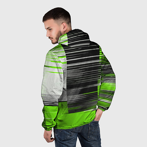 Мужская ветровка Белые вертикальные полосы на чёрно-зелёном фоне / 3D-Черный – фото 4