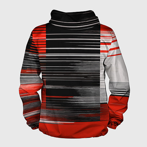 Мужская ветровка Белые вертикальные полосы на чёрно-красном фоне / 3D-Белый – фото 2
