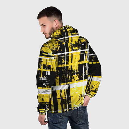 Мужская ветровка Жёлто-белый гранж на чёрном фоне / 3D-Черный – фото 4