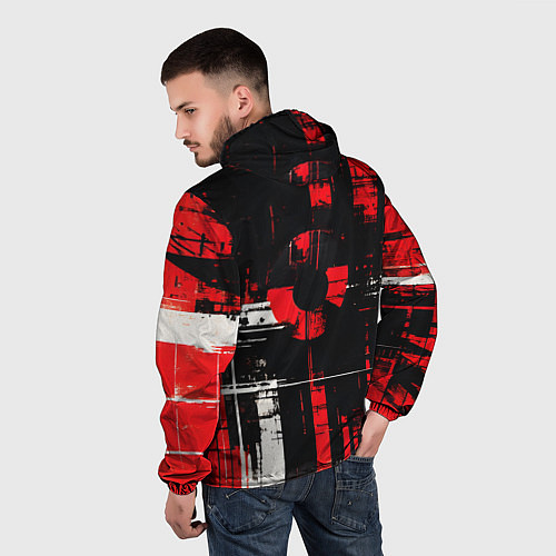 Мужская ветровка Красно-белый гранж на чёрном фоне / 3D-Черный – фото 4