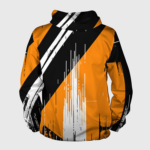 Мужская ветровка Вертикальные чёрные линии на оранжево-белом фоне / 3D-Белый – фото 2
