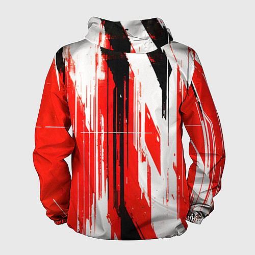 Мужская ветровка Вертикальные чёрно-белые линии на красном фоне / 3D-Белый – фото 2