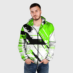 Ветровка с капюшоном мужская Diagonal black and green stripes on a white backgr, цвет: 3D-черный — фото 2