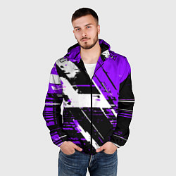 Ветровка с капюшоном мужская Diagonal black and white stripes on a purple backg, цвет: 3D-черный — фото 2