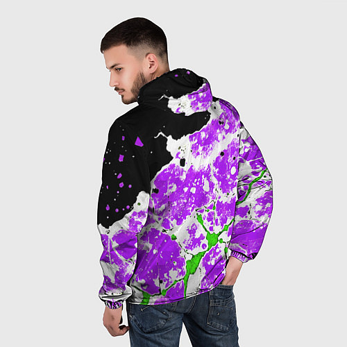 Мужская ветровка Зелёно-фиолетовая абстракция на чёрном фоне / 3D-Черный – фото 4