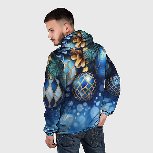 Мужская ветровка Синие новогодние шары / 3D-Черный – фото 4