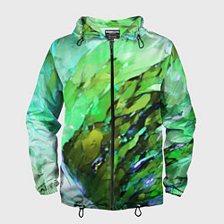 Ветровка с капюшоном мужская Зелёная абстракция, цвет: 3D-черный