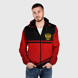 Ветровка с капюшоном мужская Россия герб геометрия, цвет: 3D-черный — фото 2