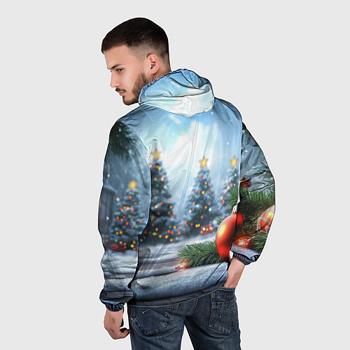 Мужская ветровка Новогодние елки и шар / 3D-Черный – фото 4