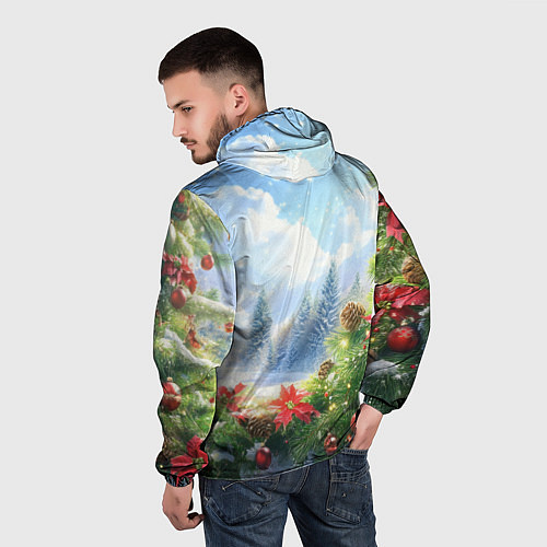 Мужская ветровка Новогодний дневной пейзаж / 3D-Черный – фото 4