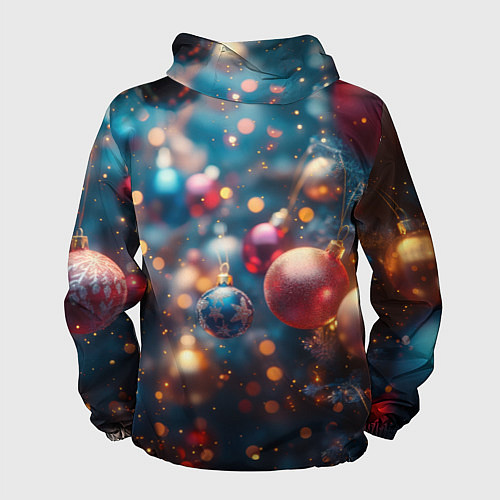 Мужская ветровка Красные и синие шары на фоне елки / 3D-Белый – фото 2