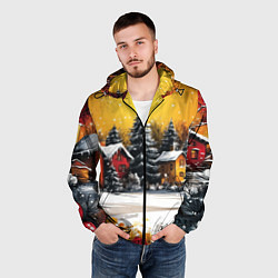 Ветровка с капюшоном мужская Новогодний двор, цвет: 3D-черный — фото 2