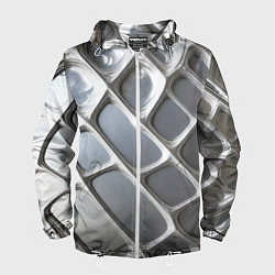 Ветровка с капюшоном мужская Полированный металл серебряный, цвет: 3D-белый