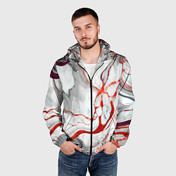 Ветровка с капюшоном мужская Красно-белый мрамор, цвет: 3D-черный — фото 2
