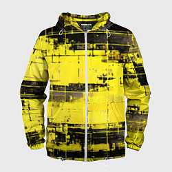 Ветровка с капюшоном мужская Чёрно-жёлтый техно-паттерн, цвет: 3D-белый
