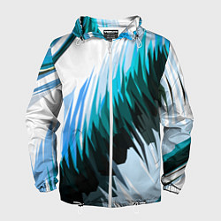 Ветровка с капюшоном мужская Чёрно-синие острые полосы на белом фоне, цвет: 3D-белый