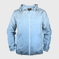 Ветровка с капюшоном мужская Белый с голубым текстурный в полоску, цвет: 3D-белый