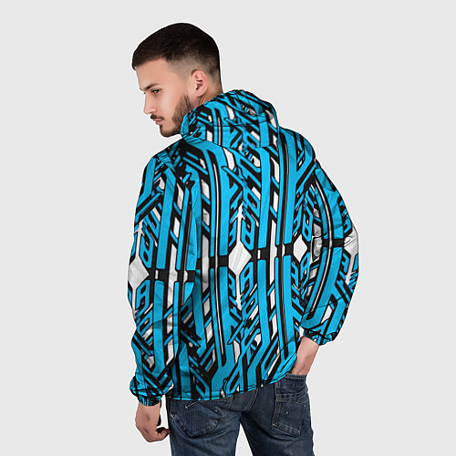 Мужская ветровка Чёрно-синие техно полосы на белом фоне / 3D-Черный – фото 4