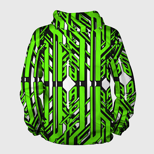 Мужская ветровка Чёрно-зелёные техно полосы на белом фоне / 3D-Белый – фото 2