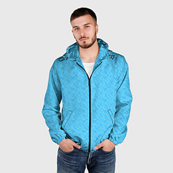 Ветровка с капюшоном мужская Неоновый голубой лазурный однотонный текстура, цвет: 3D-черный — фото 2