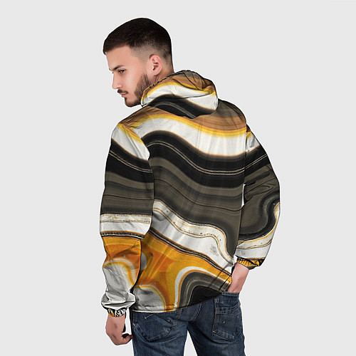 Мужская ветровка Волнистые чёрно-жёлтые полосы на белом фоне / 3D-Черный – фото 4