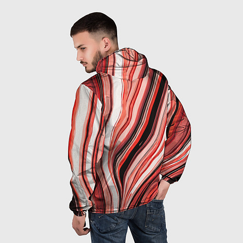 Мужская ветровка Волнистые вертикальные чёрно-красные полосы / 3D-Черный – фото 4