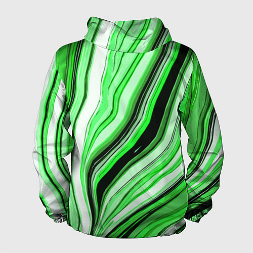 Мужская ветровка Волнистые вертикальные чёрно-зелёные полосы / 3D-Черный – фото 2