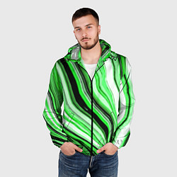 Ветровка с капюшоном мужская Волнистые вертикальные чёрно-зелёные полосы, цвет: 3D-черный — фото 2
