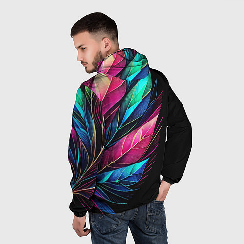 Мужская ветровка Букет из цветных перьев - неон / 3D-Черный – фото 4