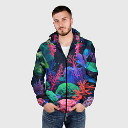 Ветровка с капюшоном мужская Подводный мир с кораллами, цвет: 3D-черный — фото 2