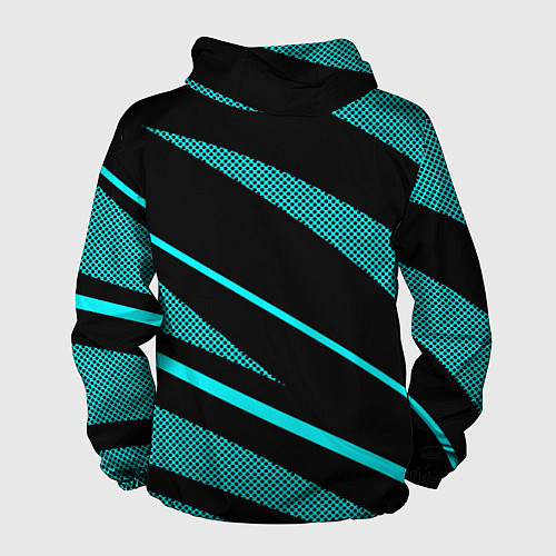 Мужская ветровка Sport чёрный и неоновый голубой абстракция с полос / 3D-Черный – фото 2
