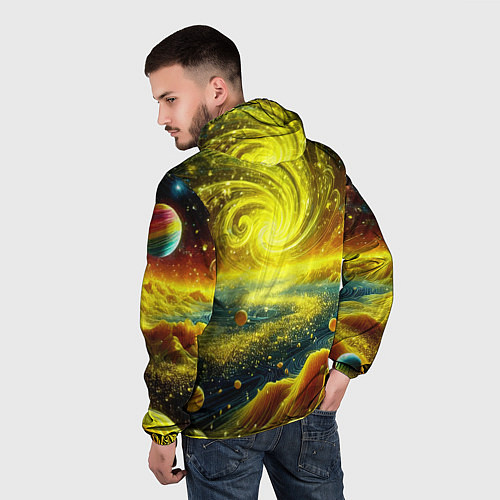 Мужская ветровка Neon galaxy - ai art fantasy / 3D-Черный – фото 4