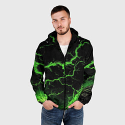 Ветровка с капюшоном мужская Зеленая молния разлома, цвет: 3D-черный — фото 2