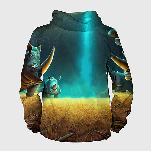 Мужская ветровка Морти и Рик на планете носорогов - неоновое свечен / 3D-Черный – фото 2