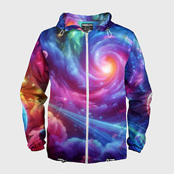 Ветровка с капюшоном мужская Neon space fantasy, цвет: 3D-белый