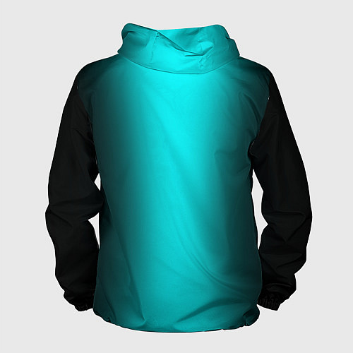 Мужская ветровка Чёрный и неоновый голубой градиент по центру / 3D-Черный – фото 2