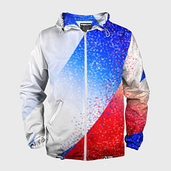 Ветровка с капюшоном мужская Цвета флага России абстрактный, цвет: 3D-белый