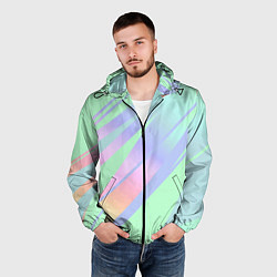 Ветровка с капюшоном мужская Светлый зелёный мятный с полосами градиент, цвет: 3D-черный — фото 2