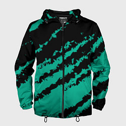 Ветровка с капюшоном мужская The color is black and turquoise, цвет: 3D-черный