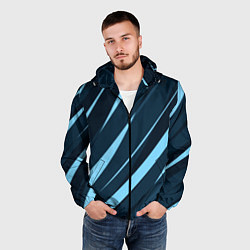 Ветровка с капюшоном мужская Тёмный бирюзовый контрастные полосы, цвет: 3D-черный — фото 2