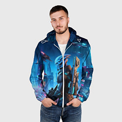 Ветровка с капюшоном мужская Mass Effect - neon glow fantastic, цвет: 3D-белый — фото 2