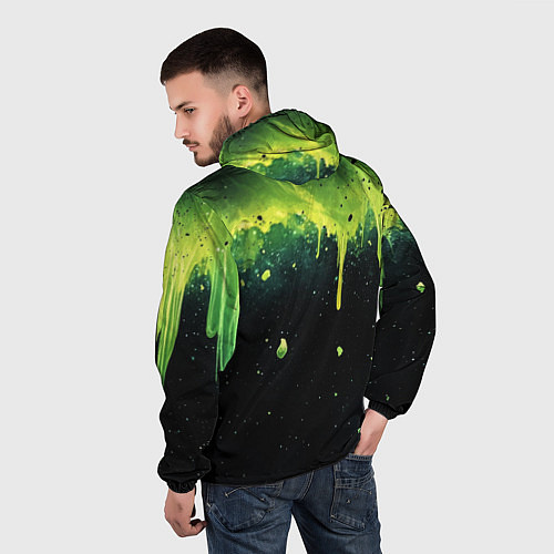 Мужская ветровка Зеленая стекающая краска по черному фону / 3D-Черный – фото 4